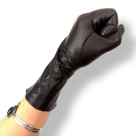 ❌SOLD❌1950's French designer black brown kid goat skin leather long gloves - Picture 4 of 14